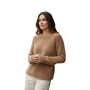 Vince Teddy Sherpa Pullover Sweater Tan 70% Merino Wool Blend Womens Size M NWOT